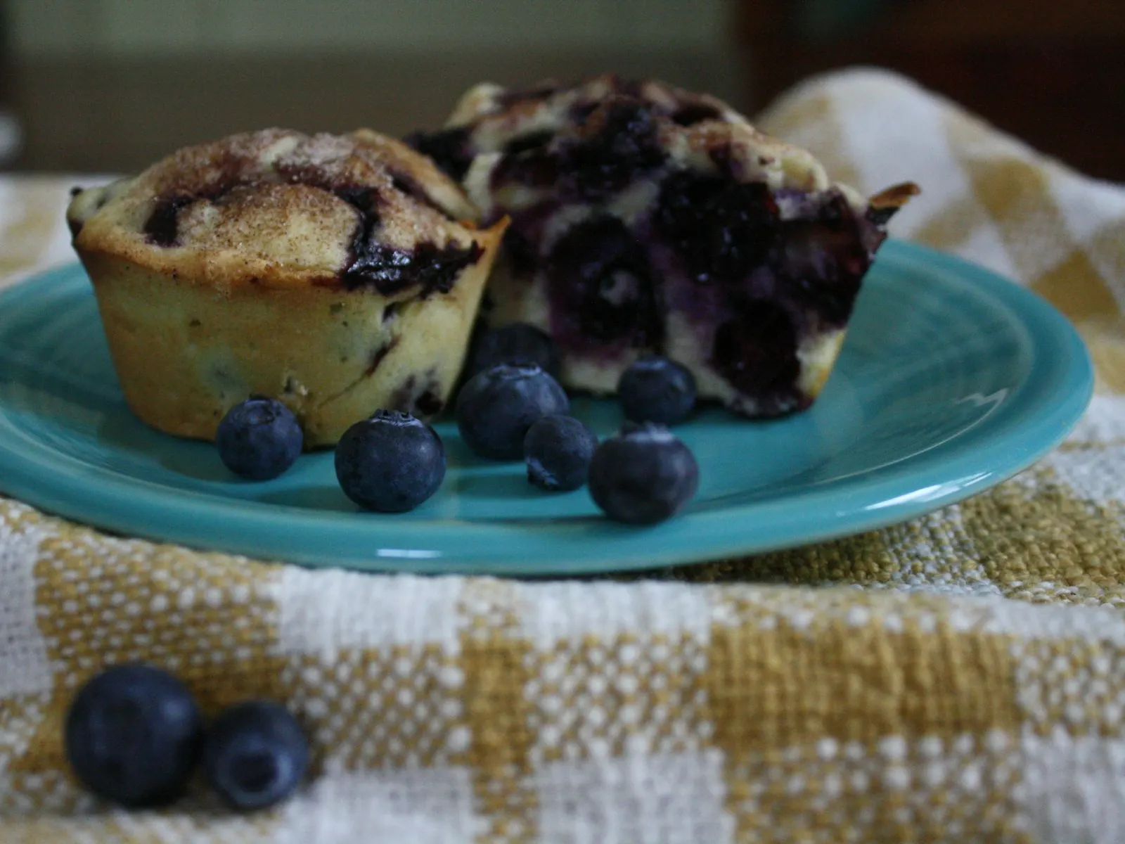 Blueberry protein muffins on a plate